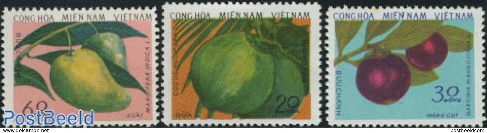 Vietnam 1976 Vietcong, Fruits 3v, Mint NH, Nature - Fruit - Frutta