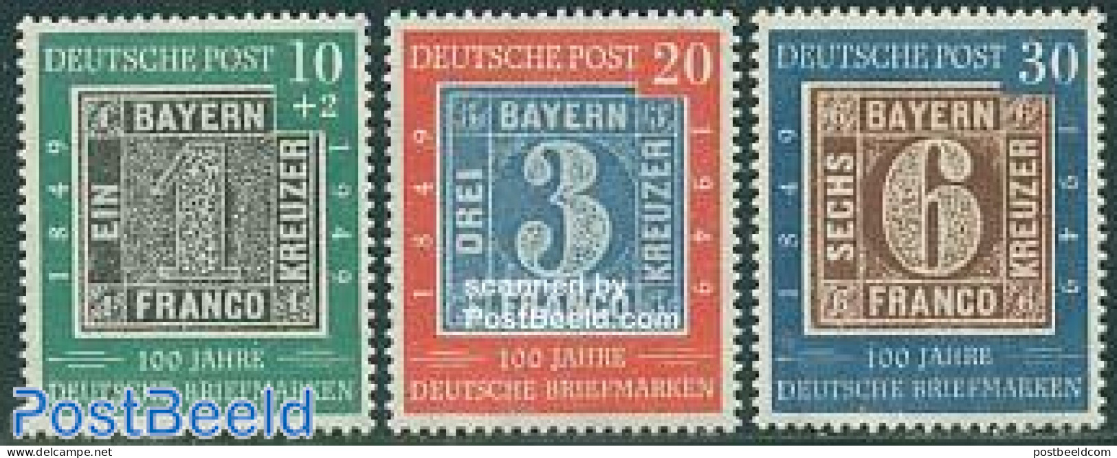 Germany, Federal Republic 1949 Stamp Centenary 3v, Mint NH, Stamps On Stamps - Neufs