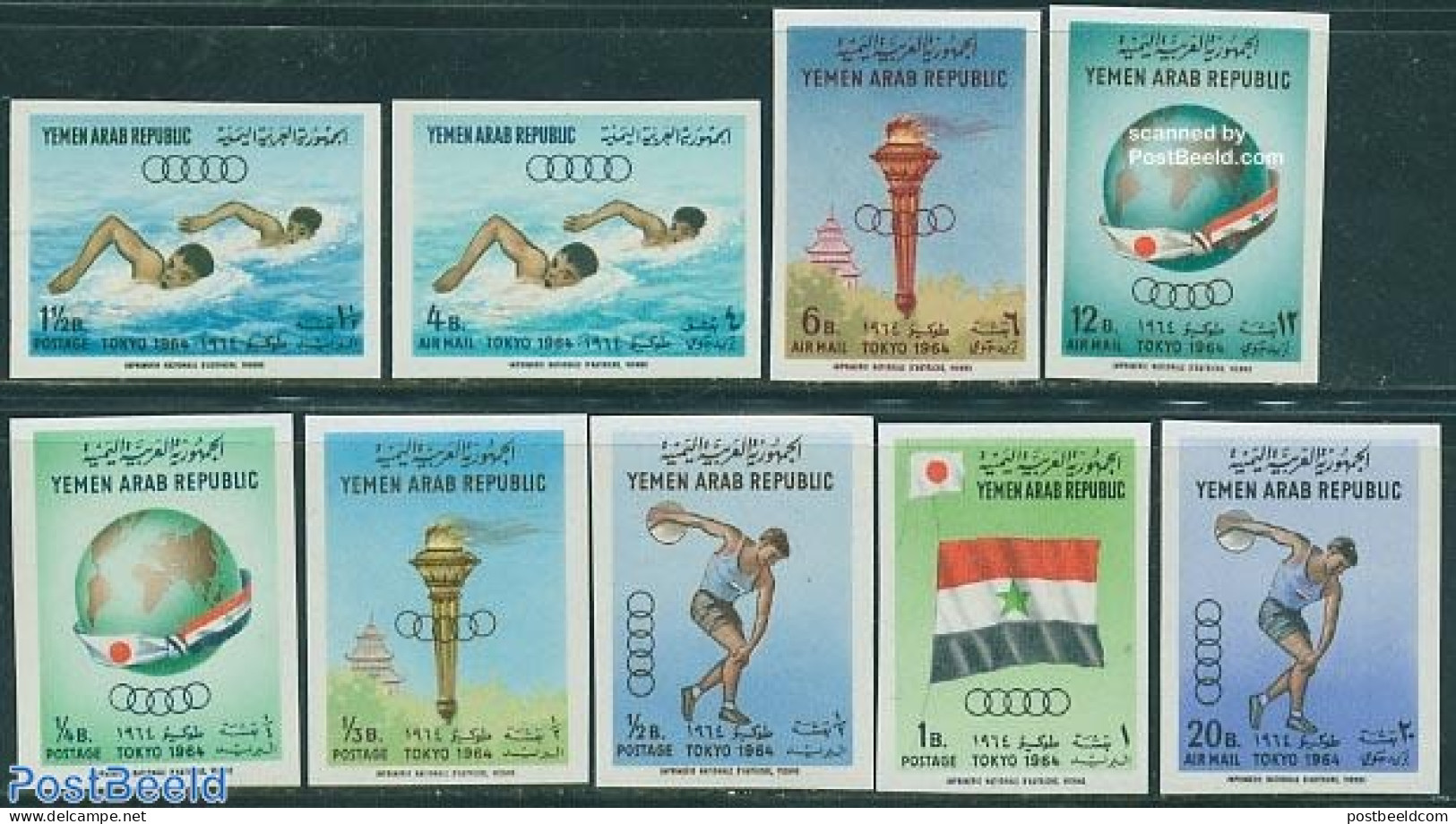 Yemen, Arab Republic 1964 Olympic Games 9v Imperforated, Mint NH, Sport - Olympic Games - Swimming - Zwemmen