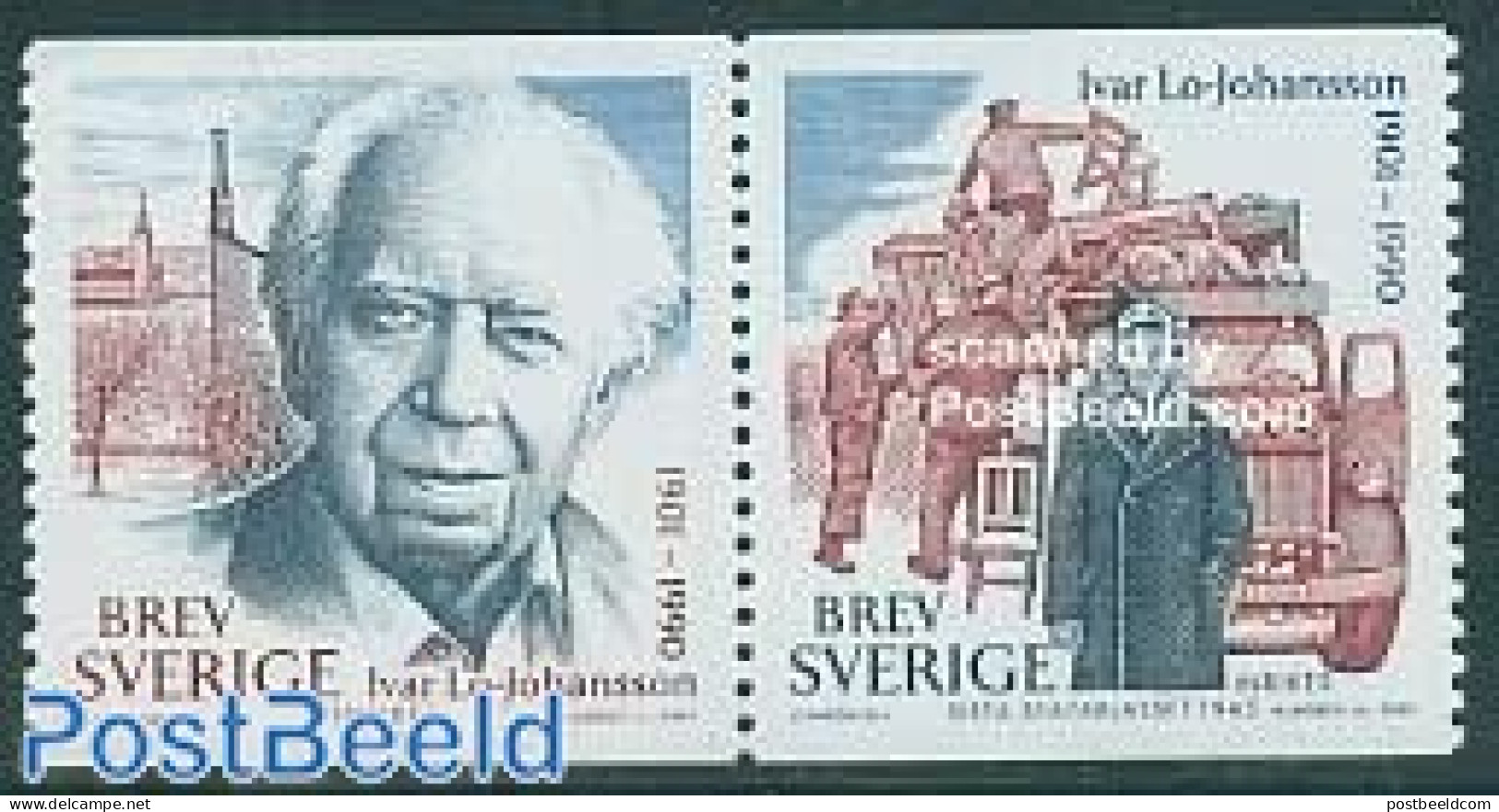 Sweden 2001 I. Lo-Johansson 2v [:] (sequence May Vary), Mint NH, Transport - Automobiles - Art - Authors - Neufs