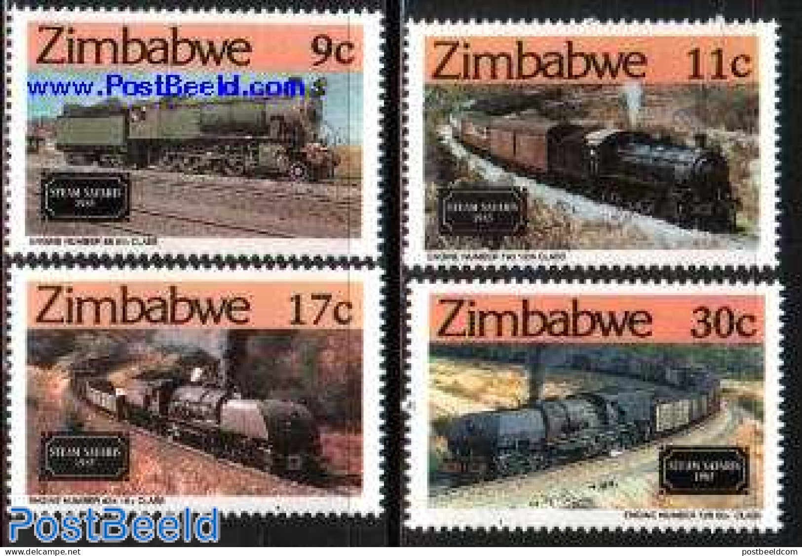 Zimbabwe 1985 Locomotives 4v, Mint NH, Transport - Railways - Trenes
