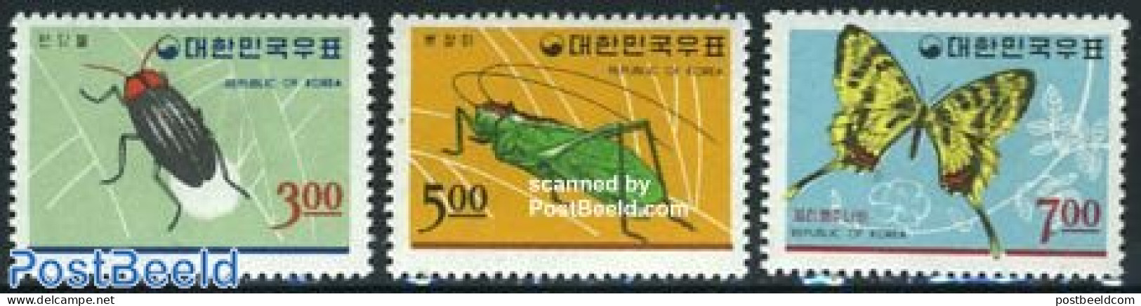 Korea, South 1966 Insects 3v, Mint NH, Nature - Butterflies - Insects - Corée Du Sud