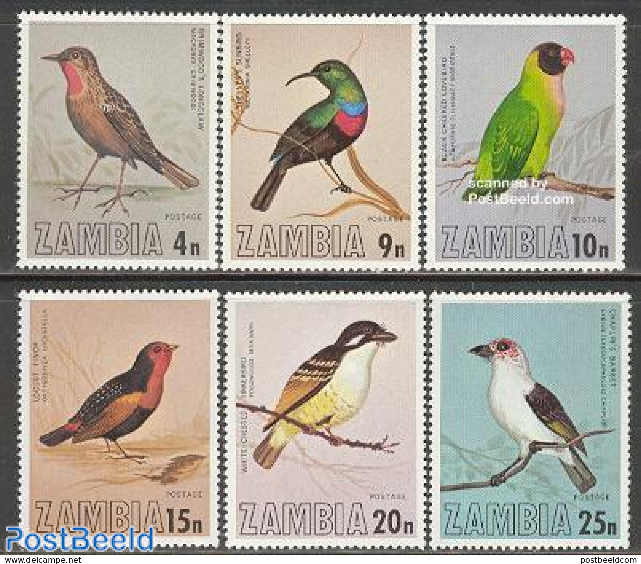 Zambia 1977 Birds 6v, Mint NH, Nature - Birds - Zambia (1965-...)