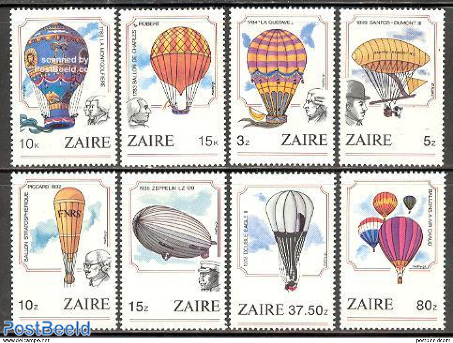 Congo Dem. Republic, (zaire) 1984 Aviation Bicentenary 8v, Mint NH, Transport - Balloons - Zeppelins - Montgolfières