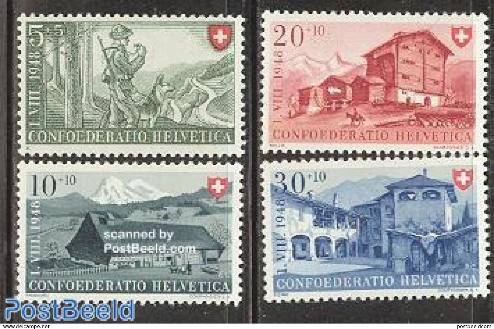 Switzerland 1948 Pro Patria 4v, Mint NH, Nature - Dogs - Art - Architecture - Ongebruikt