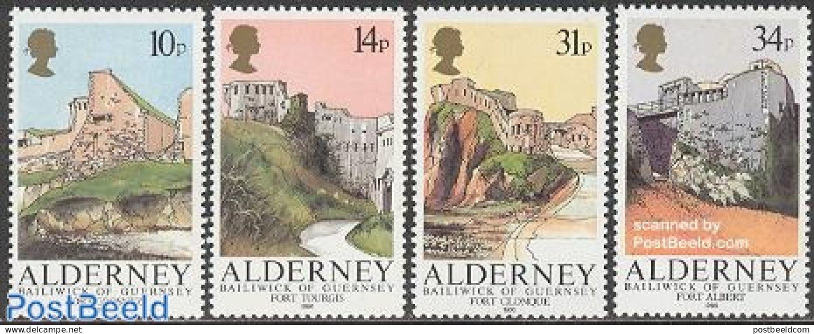 Alderney 1986 Fortifications 4v, Mint NH, Art - Castles & Fortifications - Châteaux