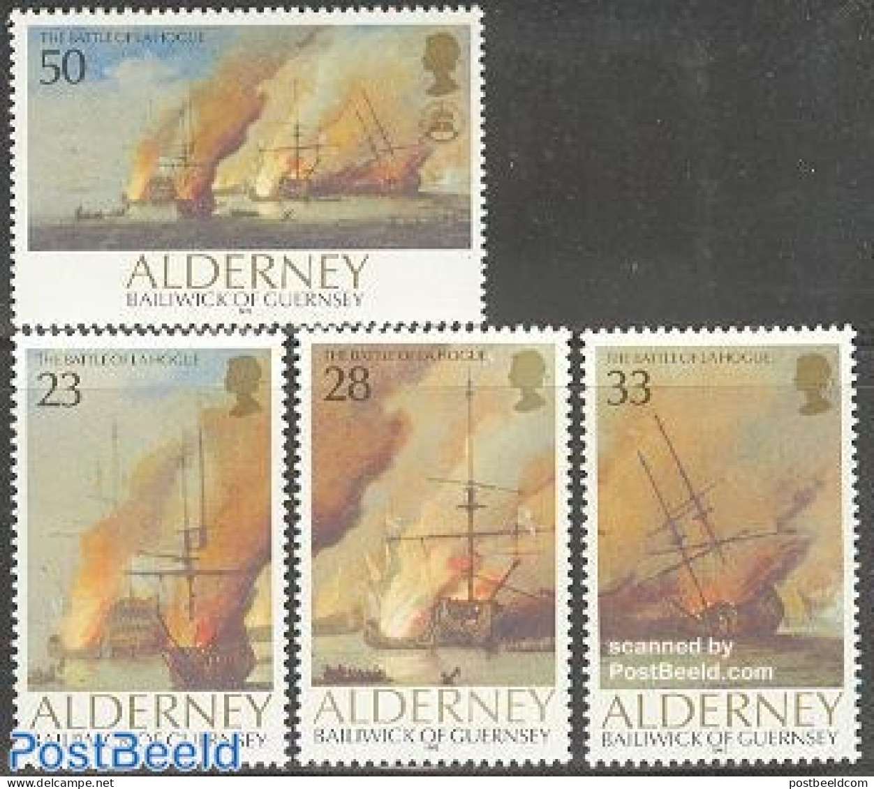 Alderney 1992 Battle Of La Hogue 4v, Mint NH, Transport - Fire Fighters & Prevention - Ships And Boats - Art - Paintings - Pompieri