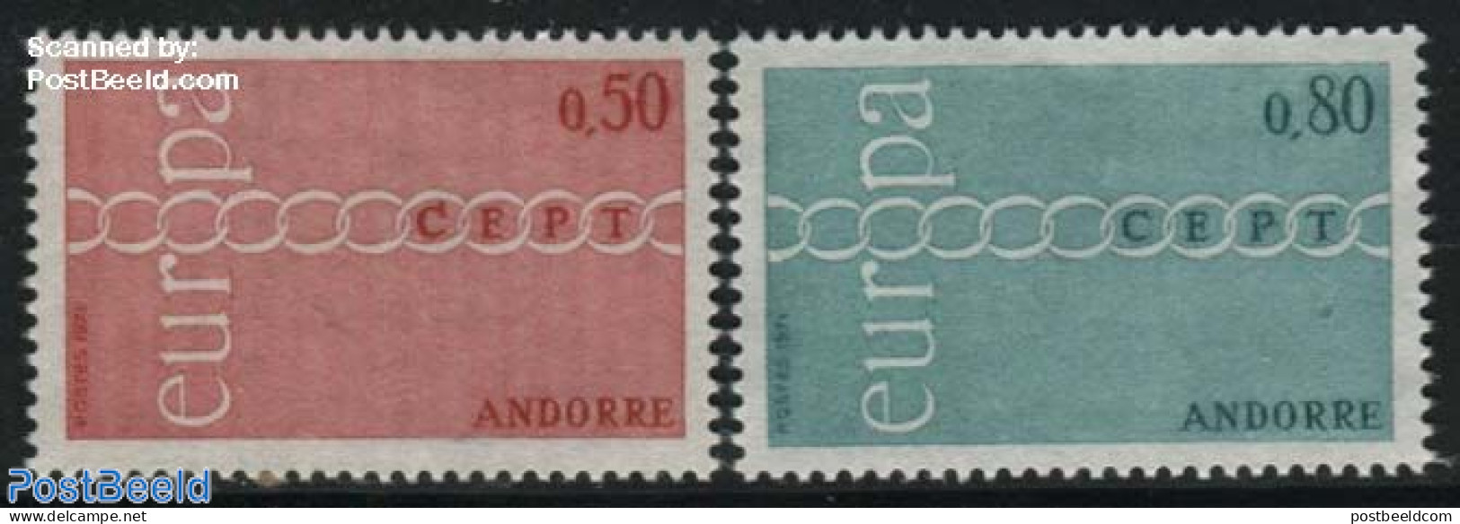 Andorra, French Post 1971 Europa CEPT 2v, Mint NH, History - Europa (cept) - Ongebruikt