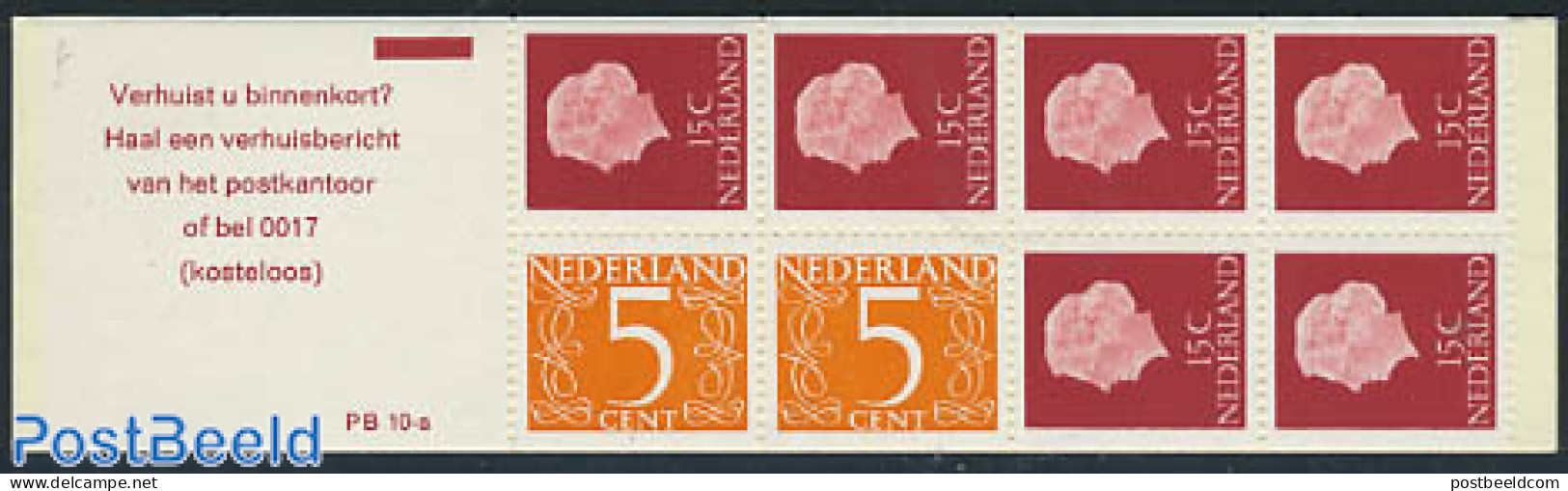 Netherlands 1971 2x5,6x15c Booklet, Phosphor, Text: Verhuist U Binn, Mint NH, Stamp Booklets - Unused Stamps