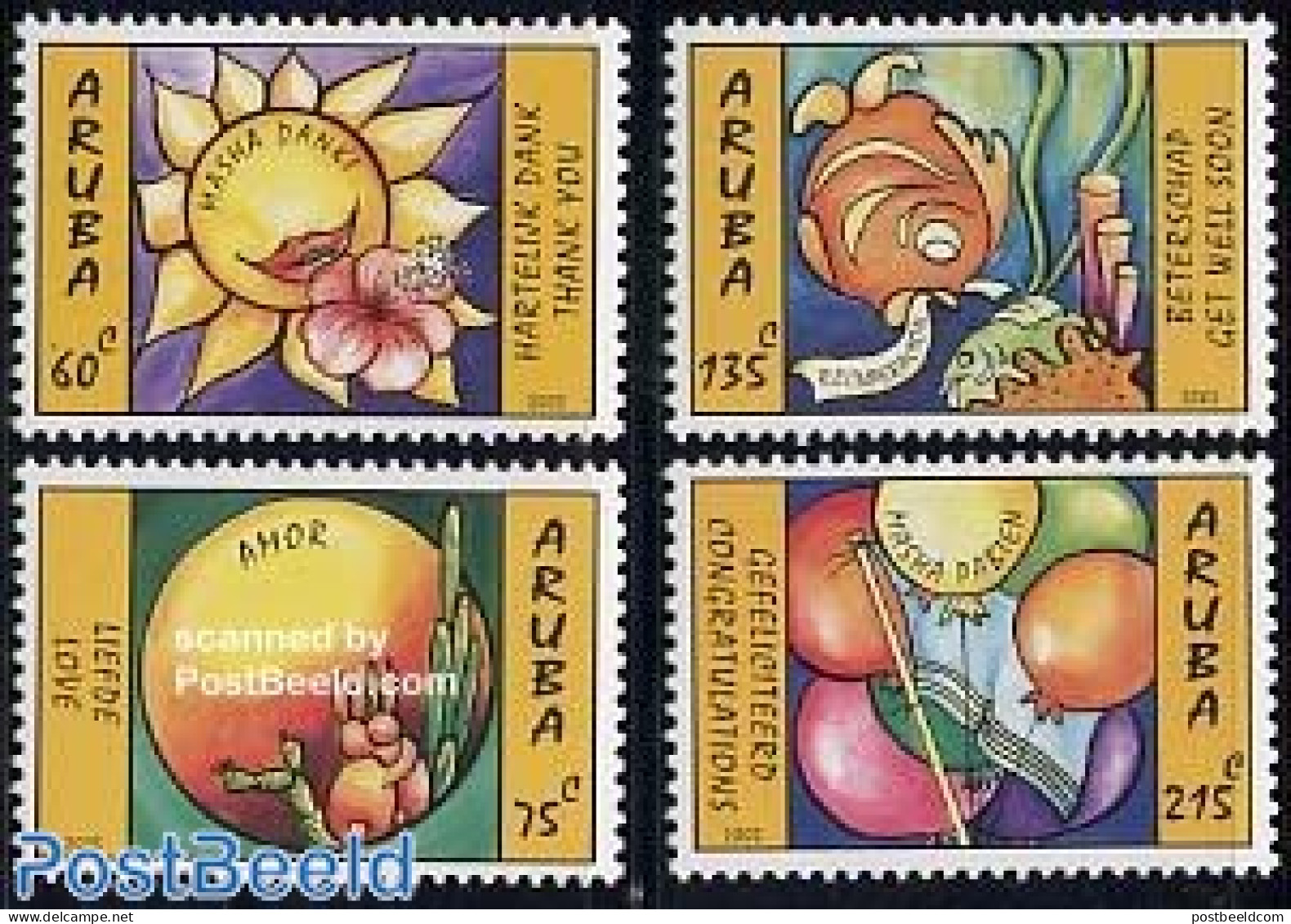 Aruba 2005 Wishing Stamps 4v, Mint NH, Nature - Various - Cacti - Fish - Flowers & Plants - Greetings & Wishing Stamps - Sukkulenten