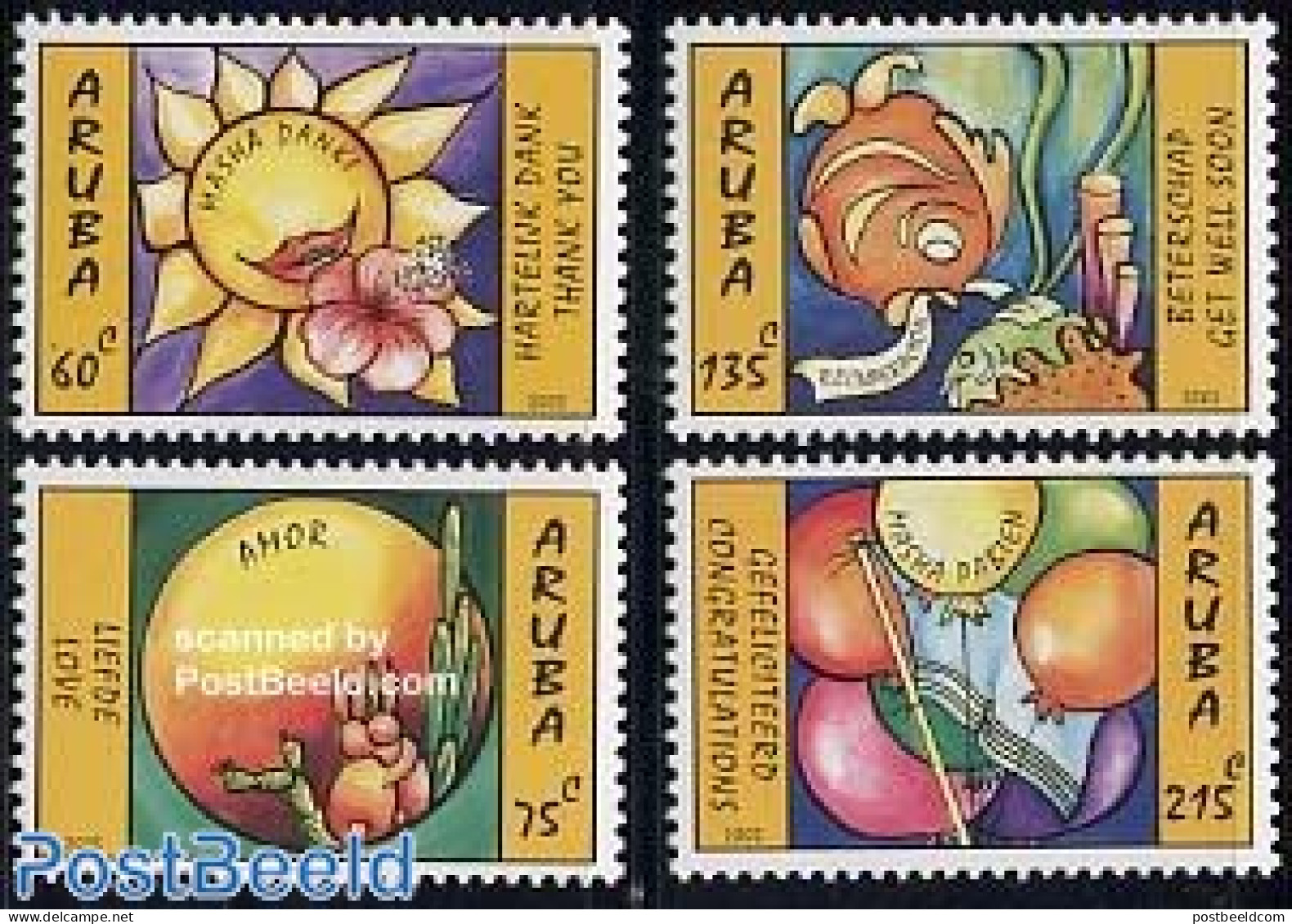 Aruba 2005 Wishing Stamps 4v, Mint NH, Nature - Various - Cacti - Fish - Flowers & Plants - Greetings & Wishing Stamps - Cactussen