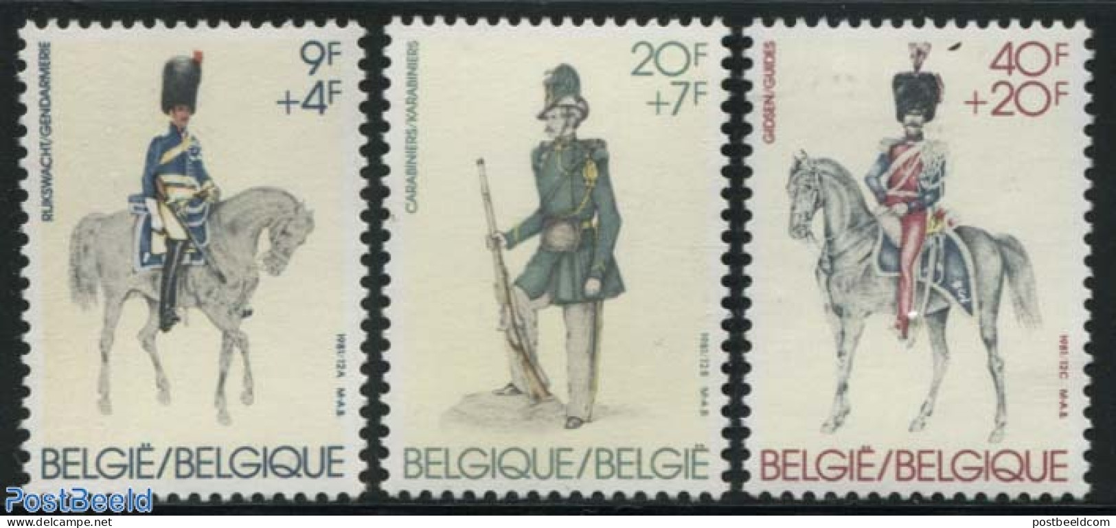 Belgium 1981 Military Uniforms 3v, Mint NH, Nature - Various - Horses - Uniforms - Unused Stamps