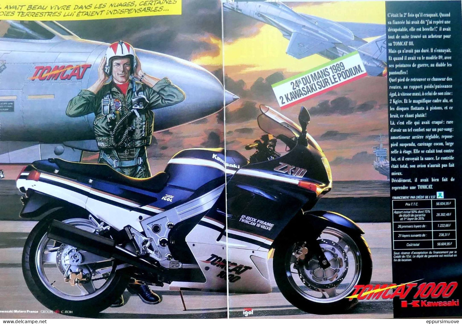 Publicité Papier 2 Pages  KAWASAKI TOMCAT 1000 Novembre 1989 MJFL - Werbung