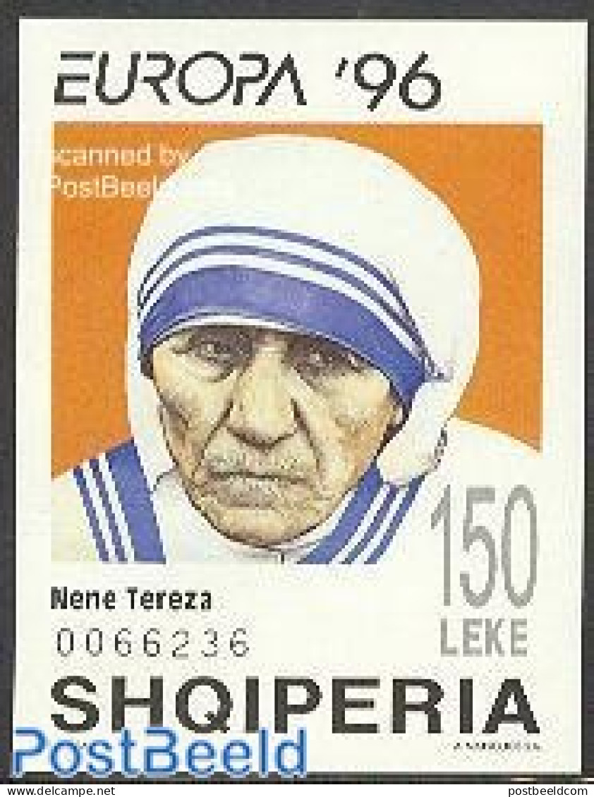 Albania 1996 Europa, Mother Theresa S/s, Mint NH, History - Europa (cept) - Nobel Prize Winners - Women - Nobel Prize Laureates