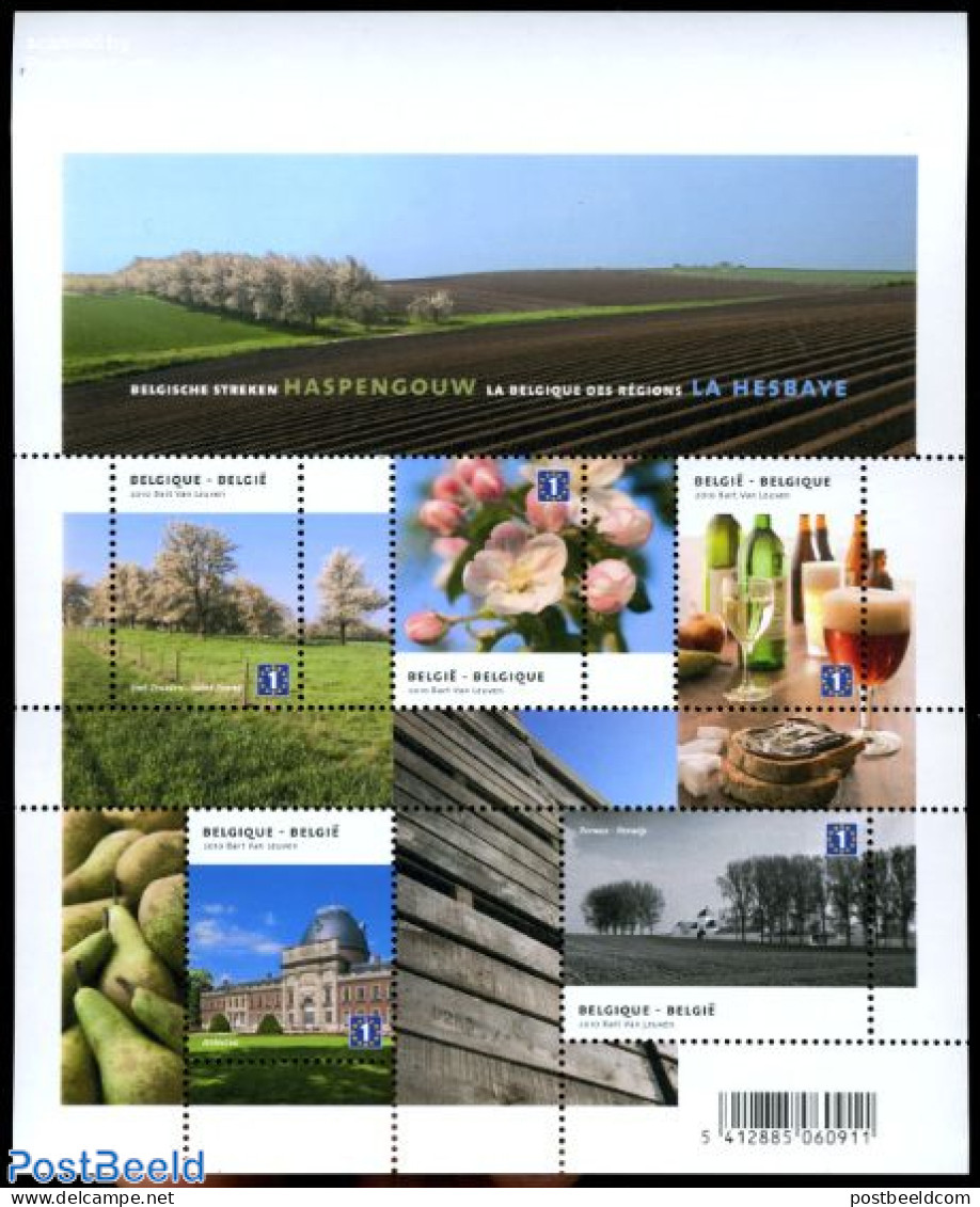 Belgium 2010 Regions, La Hesbaye 5v M/s, Mint NH, Health - Nature - Various - Food & Drink - Flowers & Plants - Trees .. - Unused Stamps