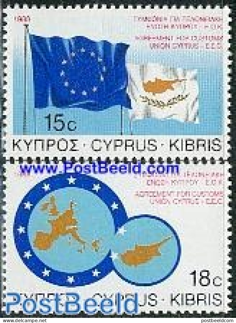 Cyprus 1988 Customs Agreement 2v, Mint NH, History - Various - Europa Hang-on Issues - Flags - Maps - Unused Stamps
