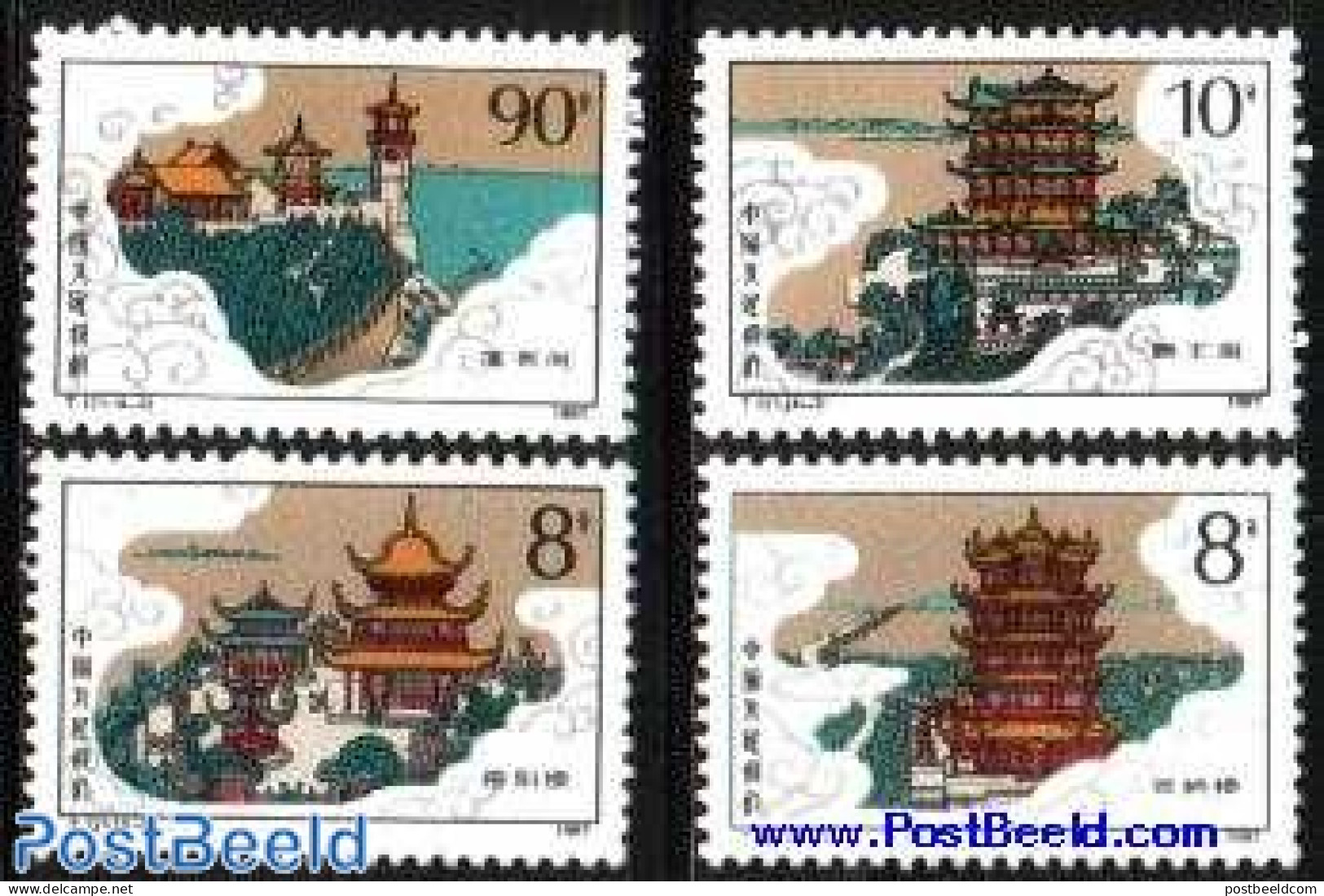 China People’s Republic 1987 Buildings 4v, Mint NH, Various - Lighthouses & Safety At Sea - Art - Architecture - Neufs