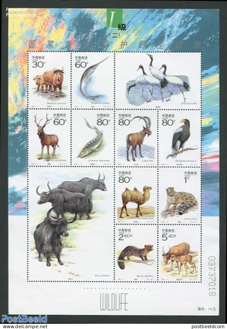 China People’s Republic 2001 Animals 10v M/s, Mint NH, Nature - Animals (others & Mixed) - Birds - Cat Family - Deer.. - Ungebraucht