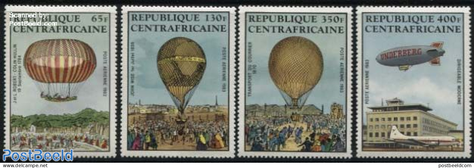 Central Africa 1983 Manned Flight Bicentenary 4v, Mint NH, Transport - Balloons - Zeppelins - Luchtballons