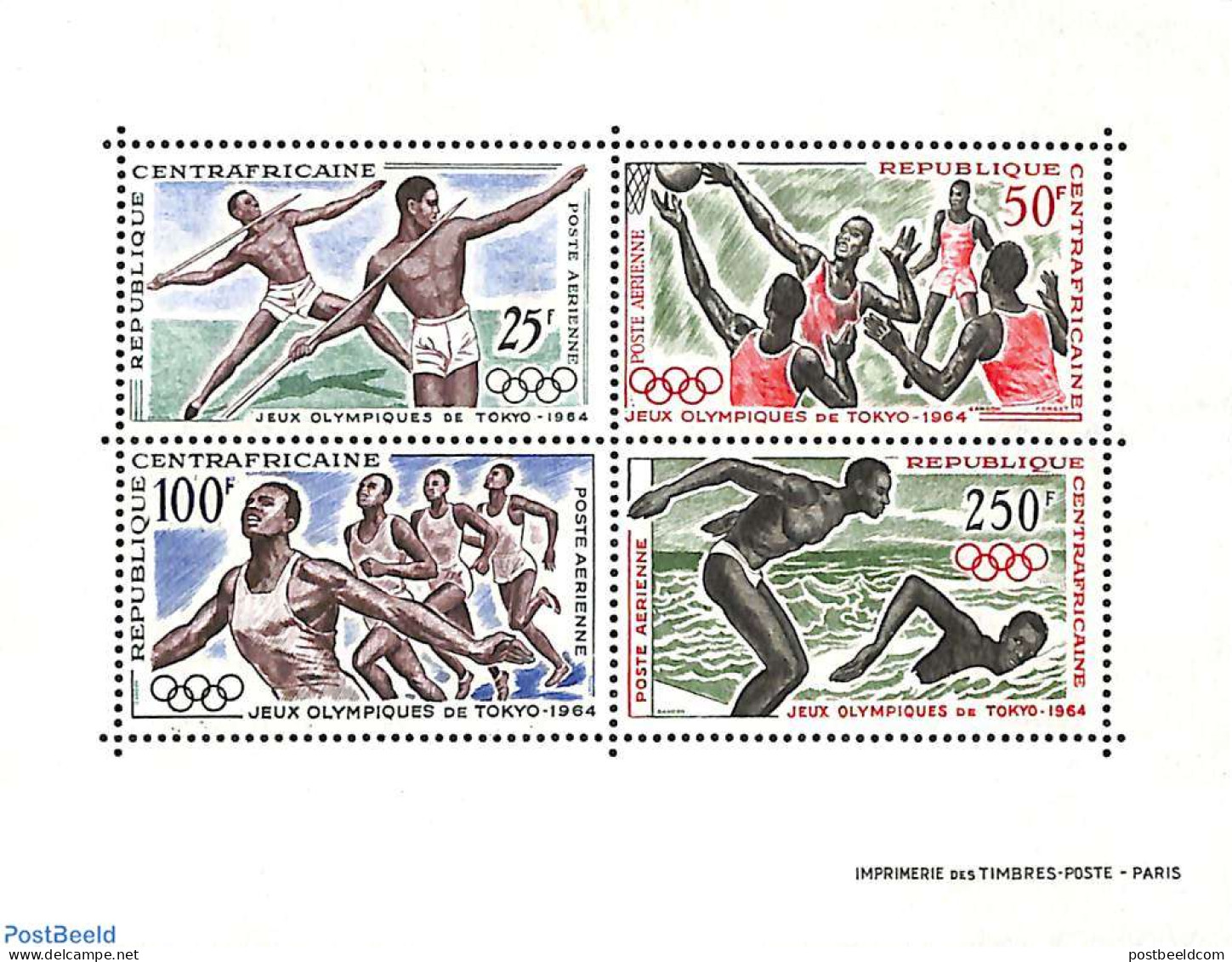Central Africa 1964 Olympic Games Tokyo S/s, Mint NH, Sport - Athletics - Basketball - Olympic Games - Swimming - Atletica