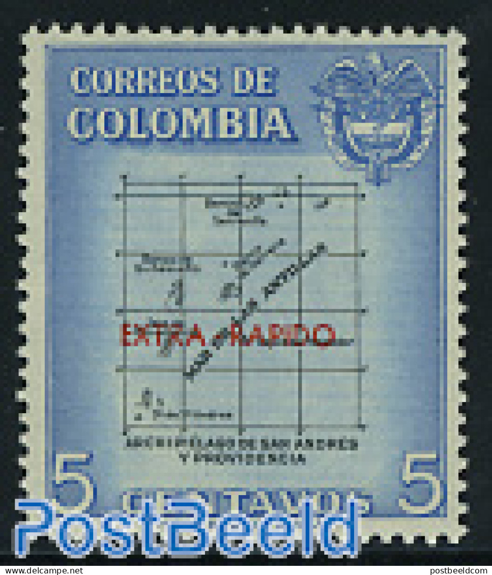 Colombia 1957 Extra Rapido Overprint 1v, Mint NH, Various - Maps - Geografía
