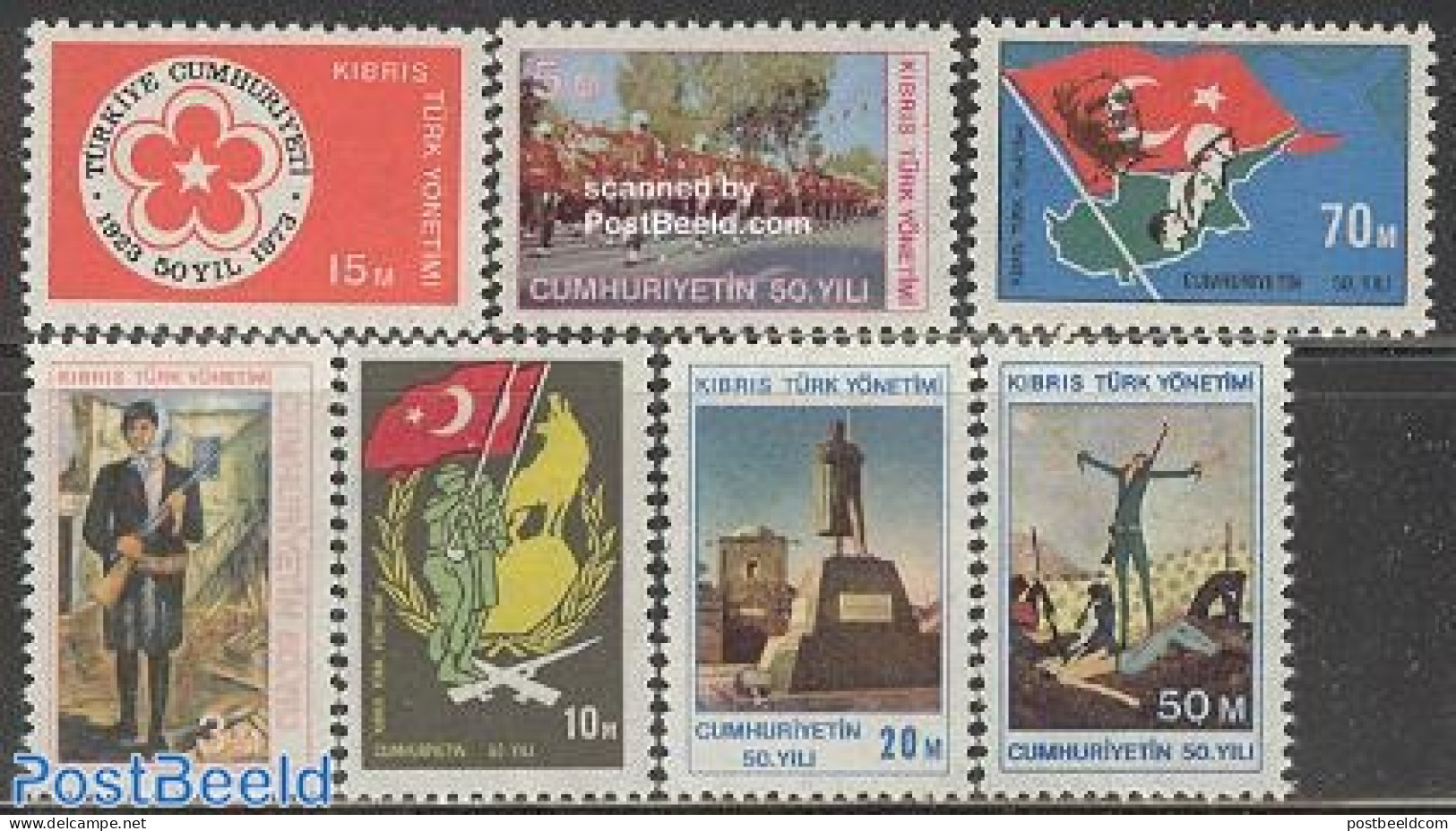 Turkish Cyprus 1974 Turkish Republic 50th Anniversary 7v, Mint NH, History - Various - Militarism - Maps - Militaria