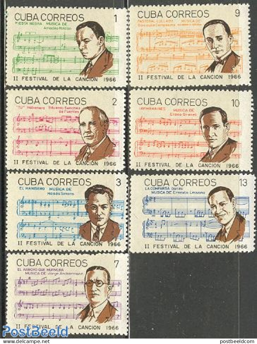Cuba 1966 Song Festival 7v, Mint NH, Performance Art - Music - Unused Stamps