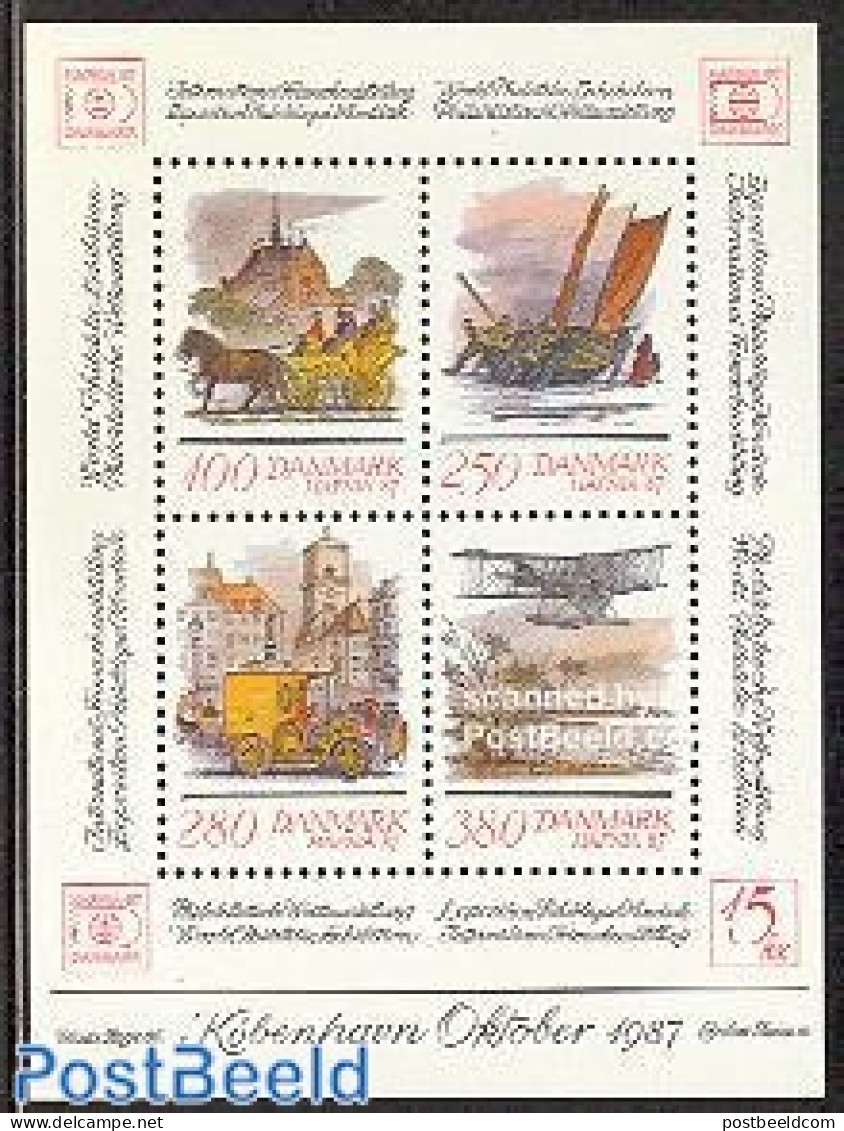 Denmark 1986 Hafnia 87 S/s, Mint NH, Nature - Transport - Horses - Post - Automobiles - Coaches - Aircraft & Aviation .. - Unused Stamps