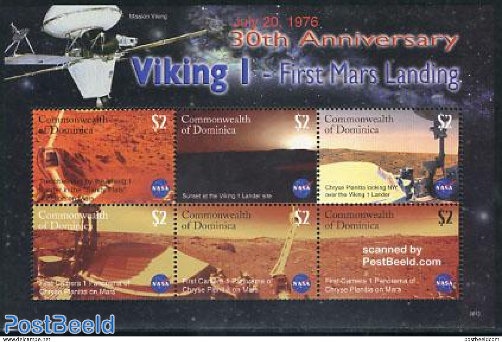 Dominica 2006 Viking I, First Mars Landing 6v M/s, Mint NH, Transport - Space Exploration - Dominicaanse Republiek