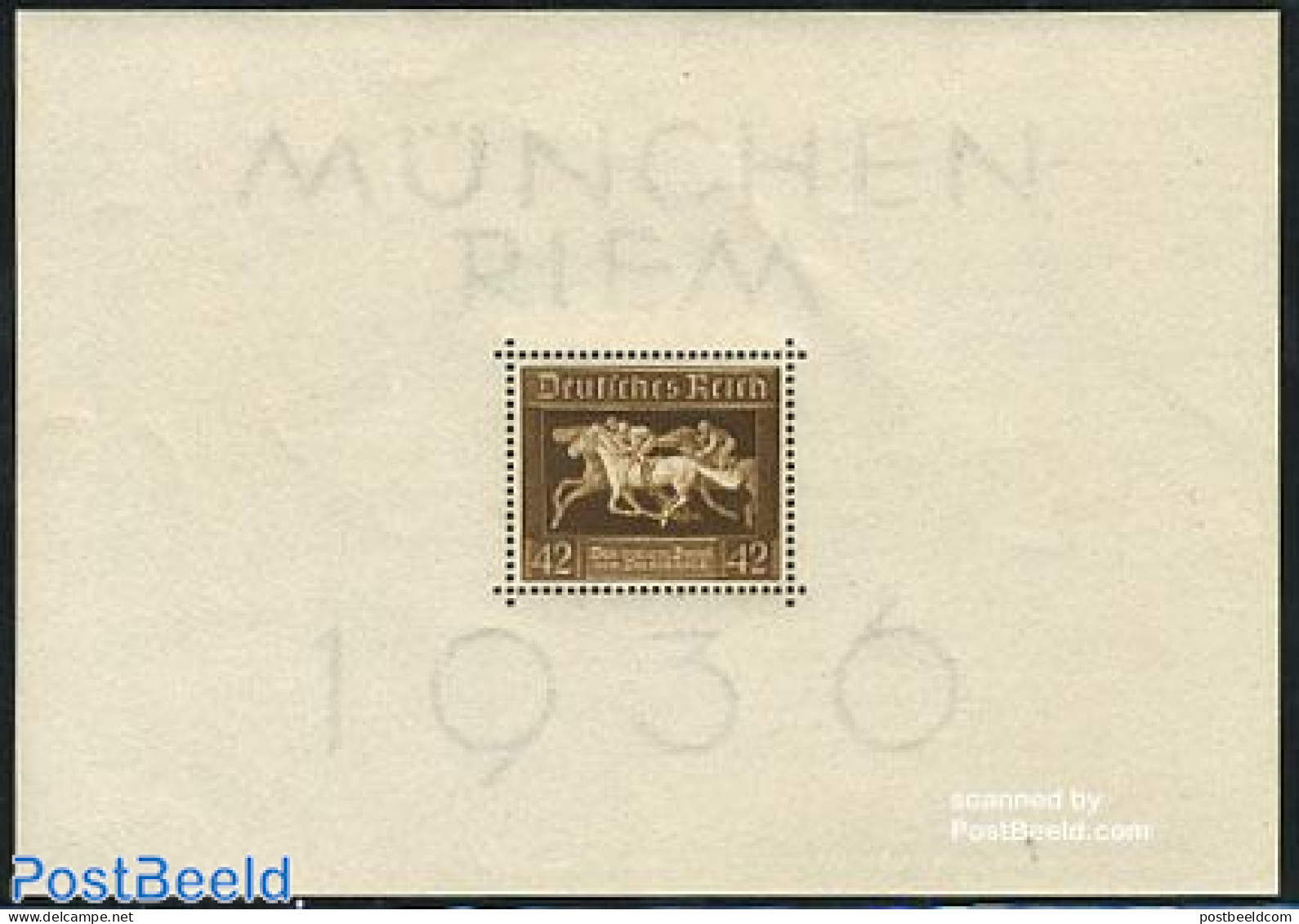 Germany, Empire 1936 Brown Band S/s, Mint NH, Nature - Sport - Horses - Sport (other And Mixed) - Blocchi