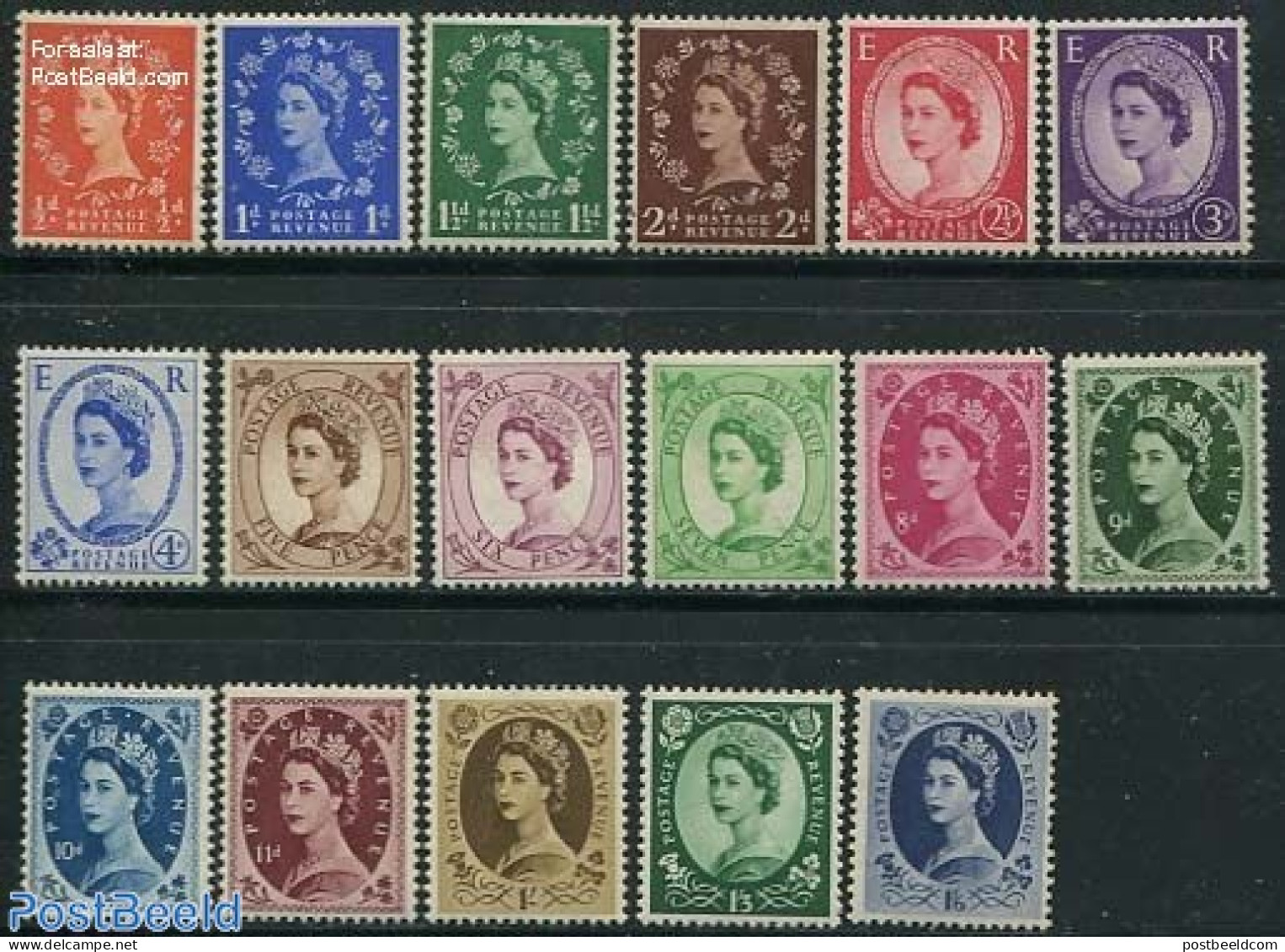 Great Britain 1952 Definitives 17v (WM ER With Round Top Crown), Mint NH - Nuovi