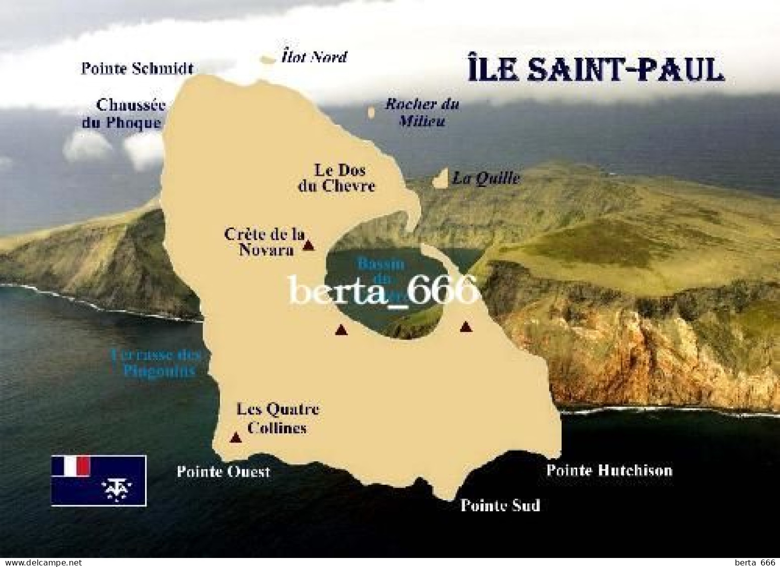 TAAF Saint-Paul Island Map UNESCO New Postcard * Carte Geographique * Landkarte - TAAF : Territorios Australes Franceses