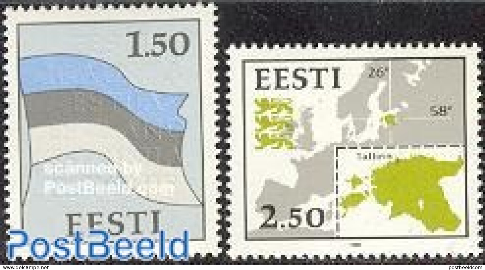 Estonia 1991 Map And Flag 2v, Mint NH, History - Various - Europa Hang-on Issues - Flags - Maps - Ideas Europeas