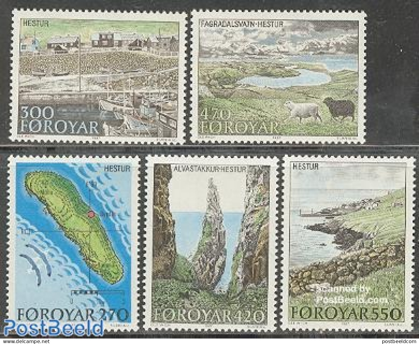 Faroe Islands 1987 Hestur Island 5v, Mint NH, Nature - Transport - Various - Cattle - Ships And Boats - Maps - Ships