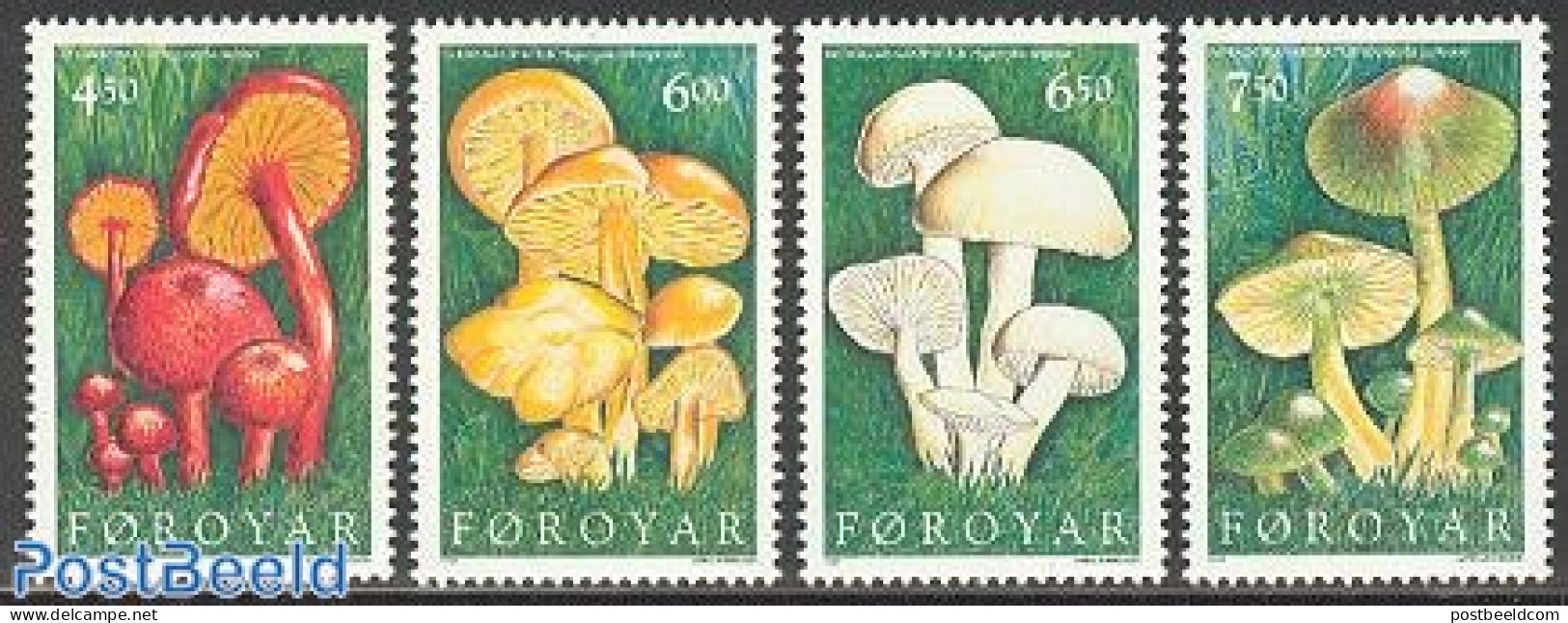 Faroe Islands 1997 Mushrooms 4v, Mint NH, Nature - Mushrooms - Hongos