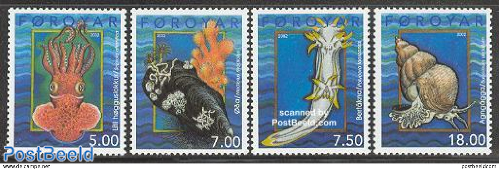 Faroe Islands 2002 Moluscs 4v, Mint NH, Nature - Shells & Crustaceans - Vita Acquatica