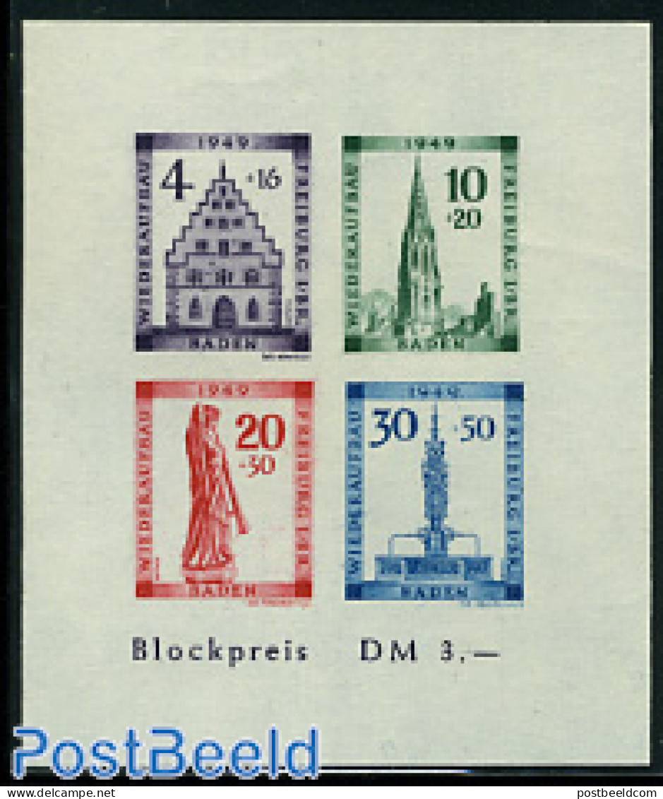 Germany, French Zone 1949 Baden, Freiburg Cathedral S/s Imperforated, Mint NH, Religion - Churches, Temples, Mosques, .. - Churches & Cathedrals
