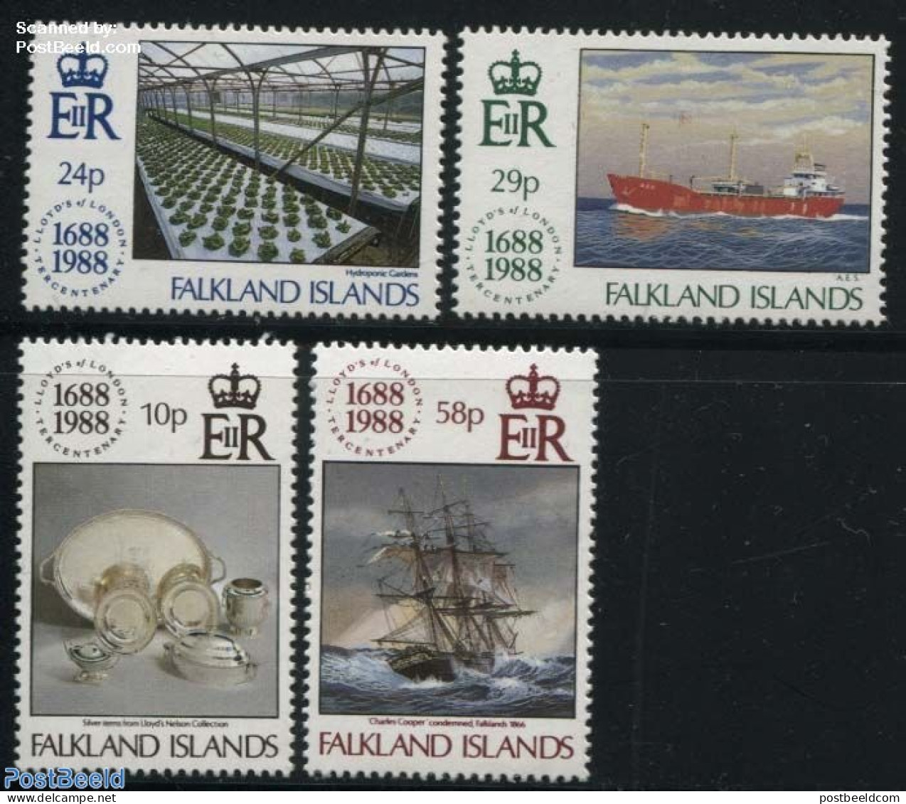 Falkland Islands 1988 300 Years Lloyds 4v, Mint NH, Transport - Various - Ships And Boats - Agriculture - Banking And .. - Boten