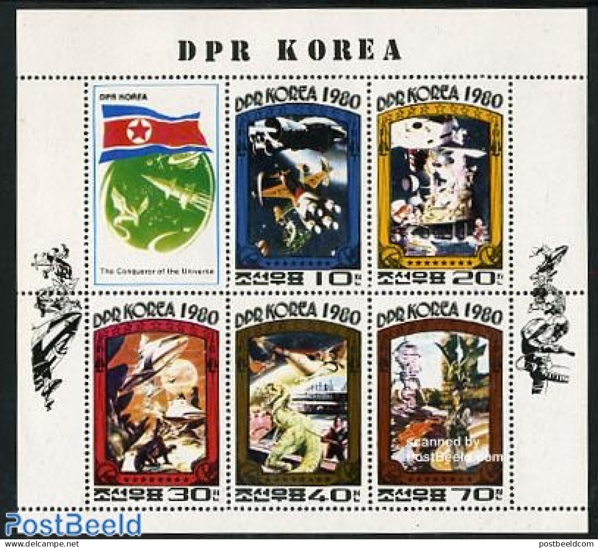 Korea, North 1980 Space Exploration 5v M/s, Mint NH, Nature - Transport - Prehistoric Animals - Space Exploration - Prehistóricos