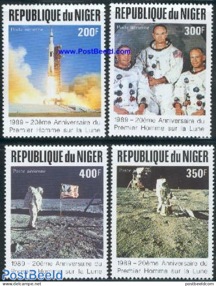 Niger 1989 Moonlanding 4v, Mint NH, Transport - Space Exploration - Niger (1960-...)