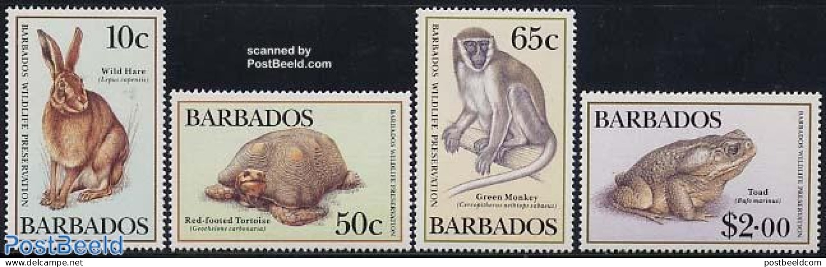 Barbados 1989 Protected Animals 4v, Mint NH, Nature - Animals (others & Mixed) - Frogs & Toads - Rabbits / Hares - Rep.. - Barbades (1966-...)