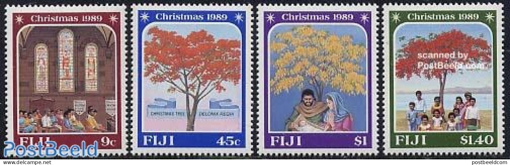 Fiji 1989 Christmas 4v, Mint NH, Nature - Religion - Trees & Forests - Christmas - Rotary, Lions Club