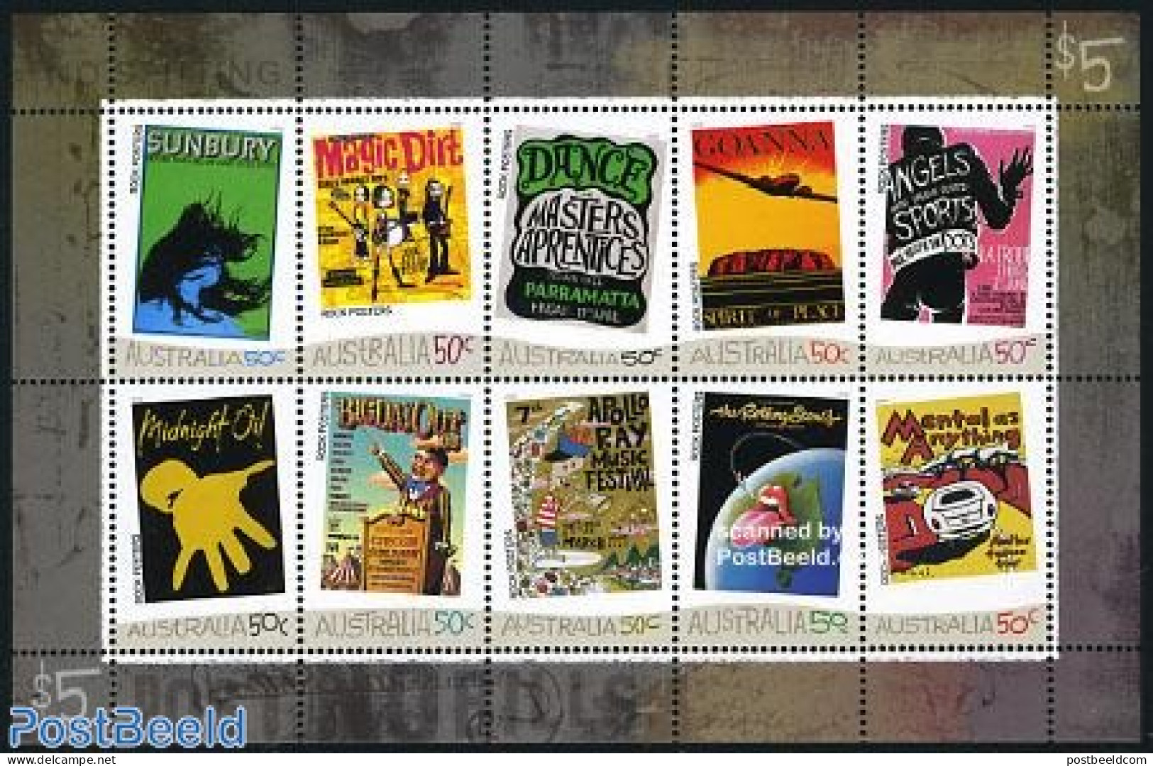 Australia 2006 Rock & Roll Posters 10v M/s, Mint NH, Performance Art - Transport - Various - Circus - Music - Popular .. - Unused Stamps