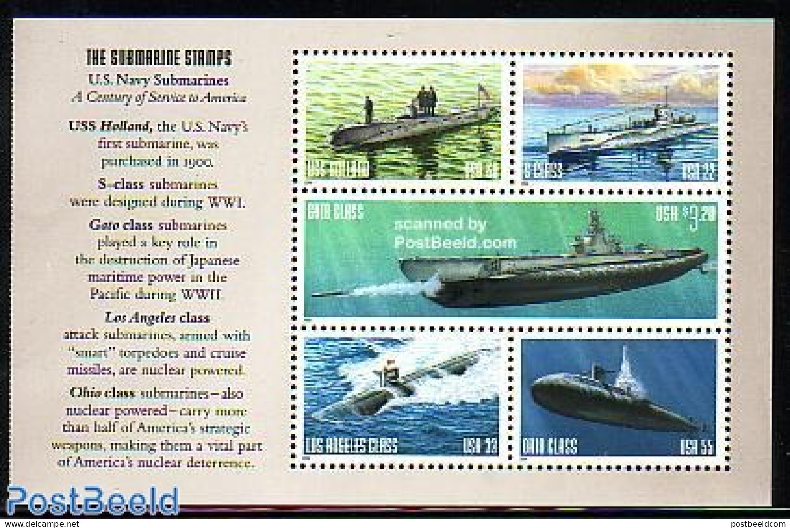 United States Of America 2000 Submarines S/s, Mint NH, Transport - Ships And Boats - Nuovi