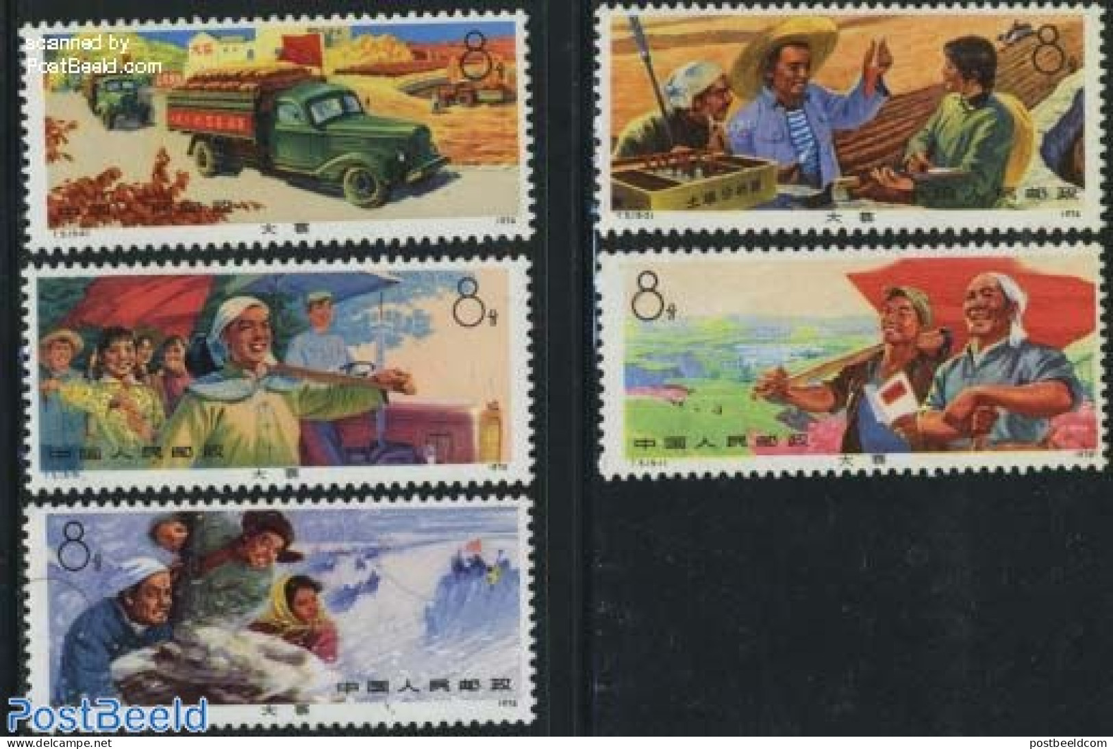 China People’s Republic 1974 Agricultural Workers 5v, Mint NH, Transport - Various - Automobiles - Agriculture - Neufs