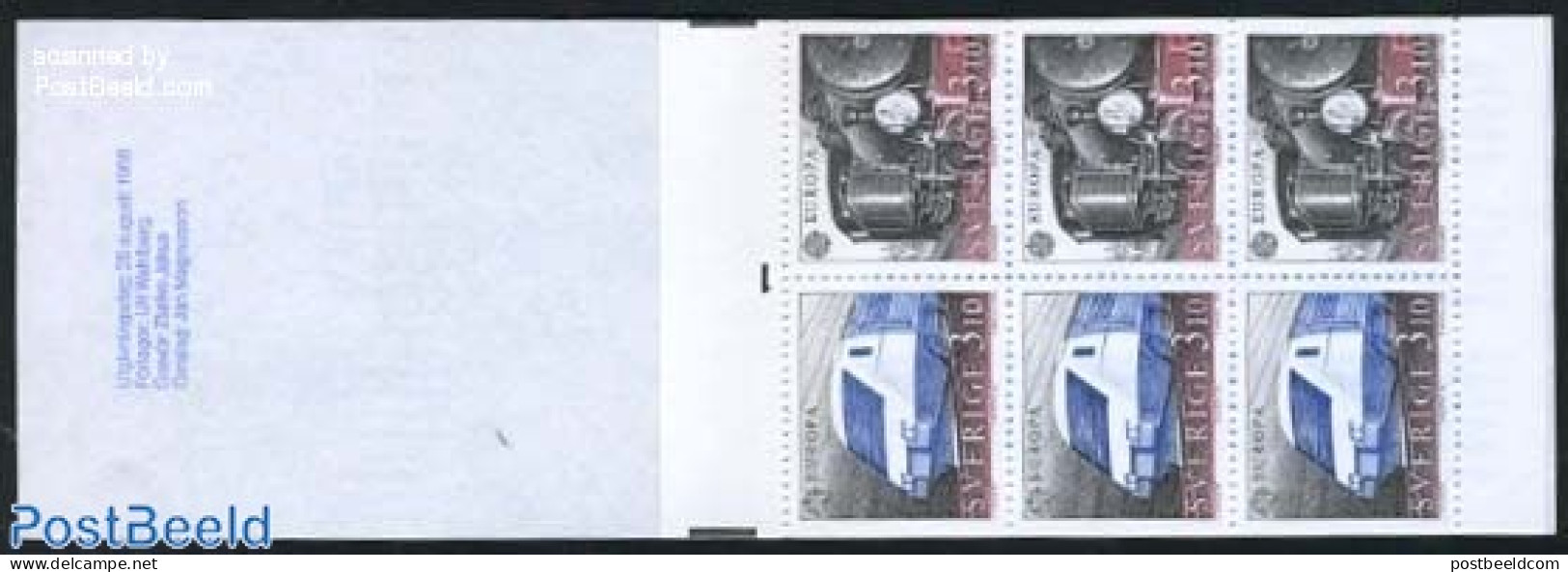 Sweden 1988 Europa, Railways Booklet, Mint NH, History - Transport - Europa (cept) - Stamp Booklets - Railways - Ongebruikt