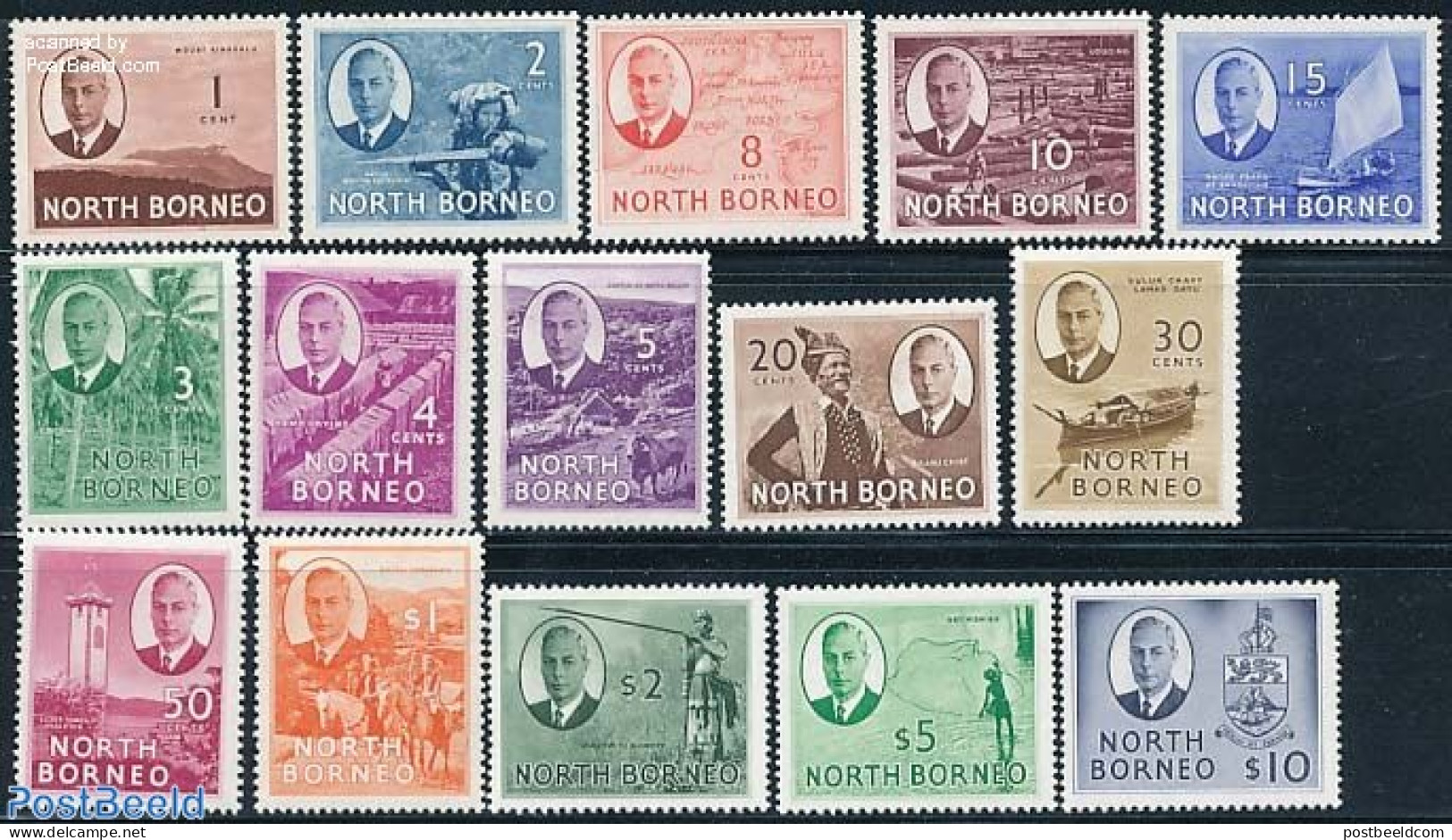 North Borneo 1950 Definitives 15v (50c With Wrong Name: JESSLETON), Mint NH, Nature - Transport - Various - Fishing - .. - Fishes