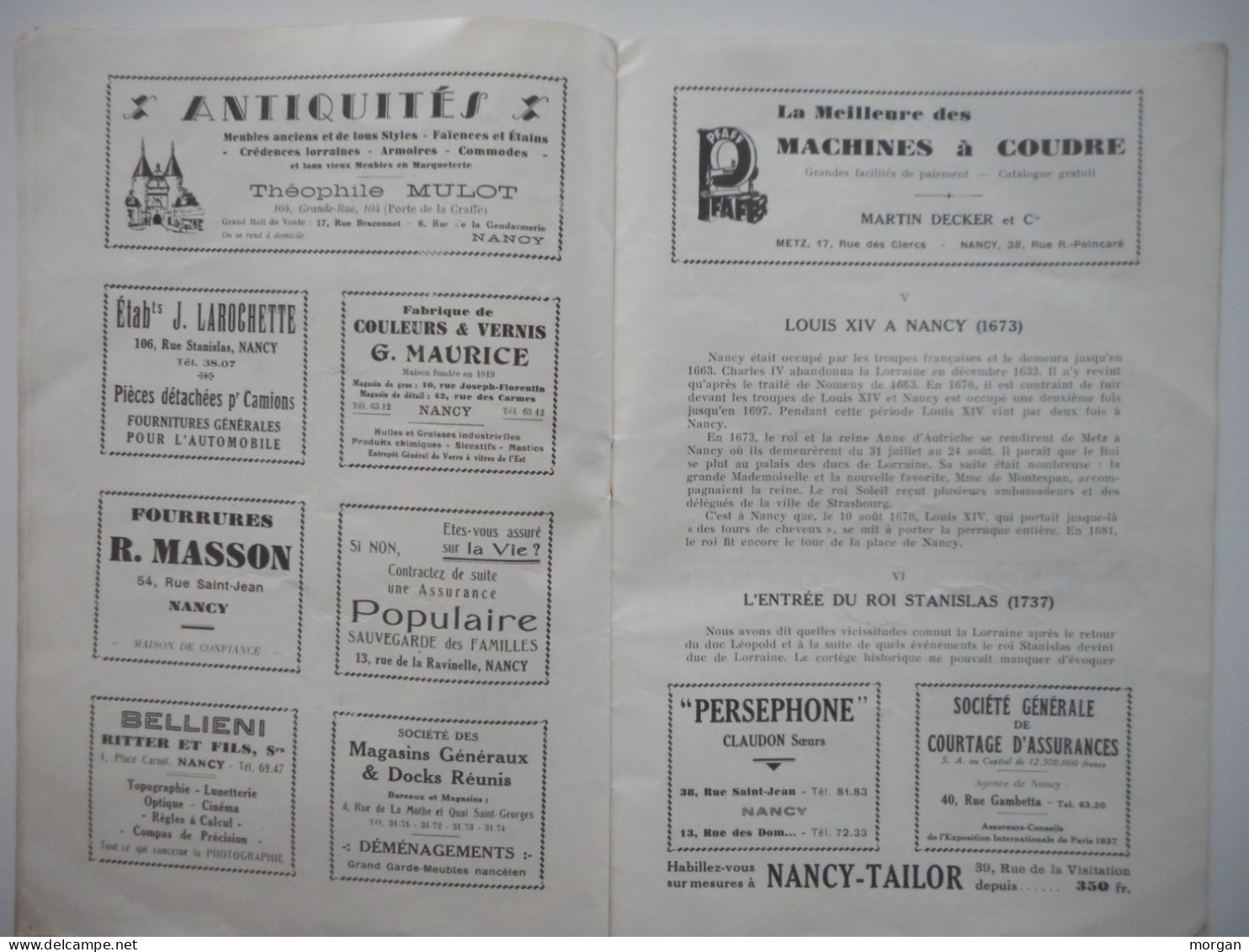 NANCY, 1937, PROGRAMME DU DEFILE HISTORIQUE DU BICENTENAIRE DU RATTACHEMENT DE LA LORRAINE A LA FRANCE