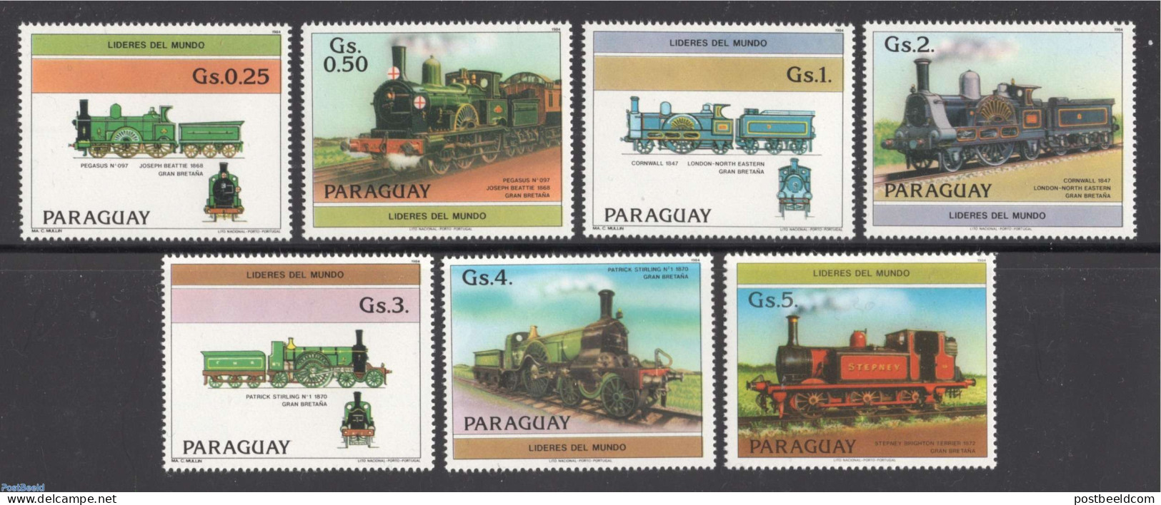 Paraguay 1984 Railways 7v, Mint NH, Transport - Railways - Trenes