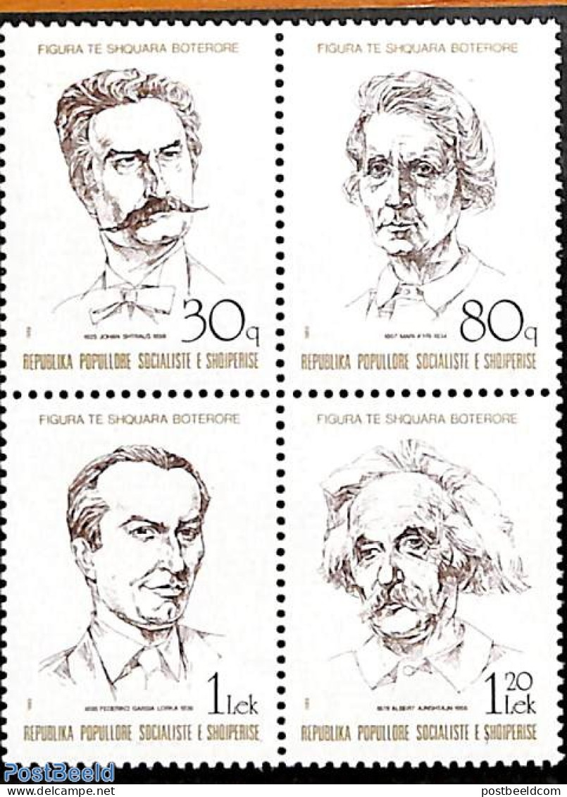 Albania 1989 Famous Persons 4v [+], Mint NH, History - Performance Art - Science - Nobel Prize Winners - Music - Physi.. - Nobel Prize Laureates